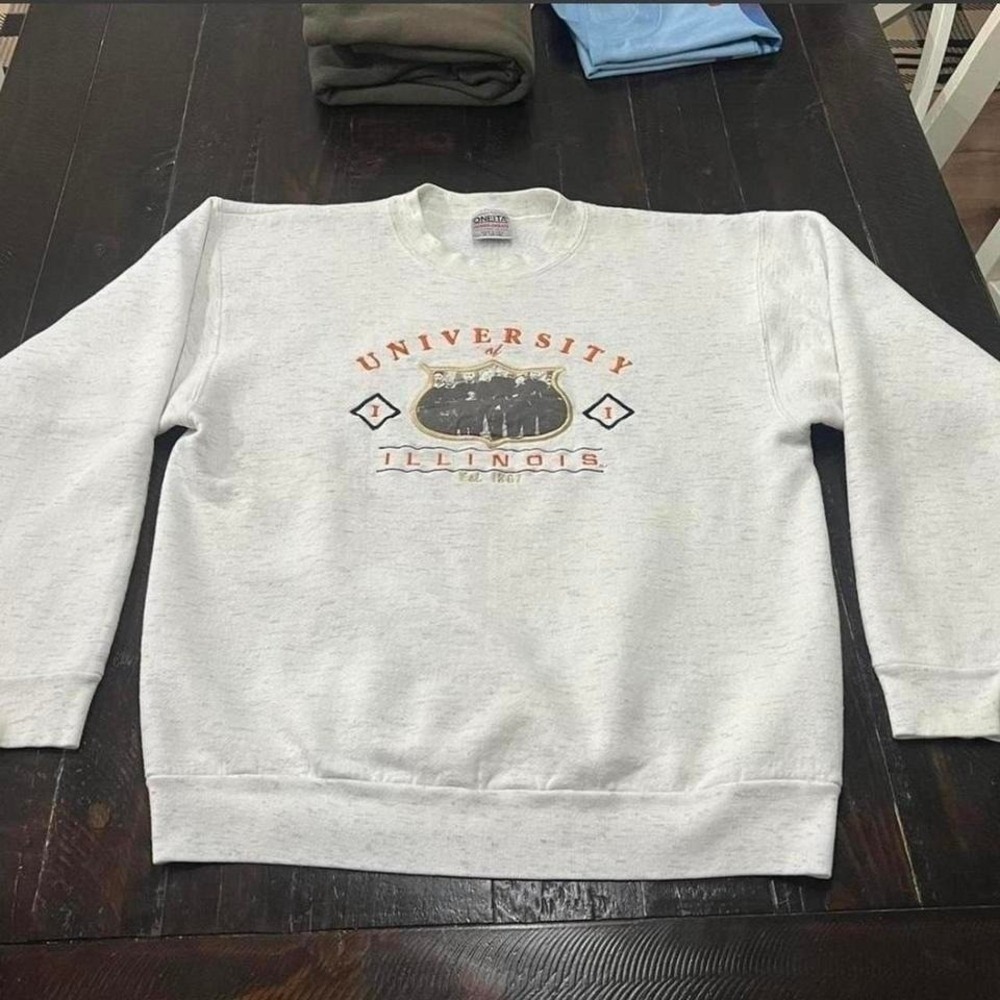 Vintage 1990s Oneita University of Illinois Sweatshirt Gray XL Made in USA